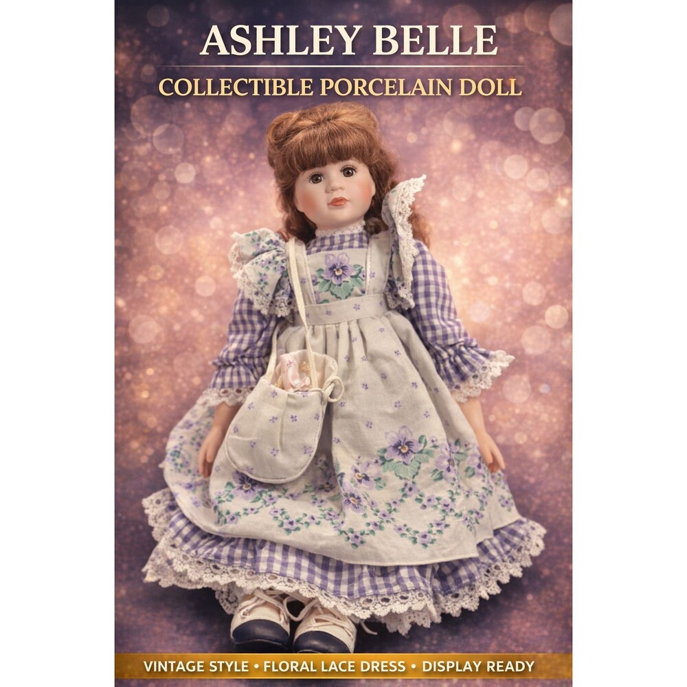 Ashley Belle Collectible Porcelain Doll 16" Vintage Floral Lace Dress Display Re